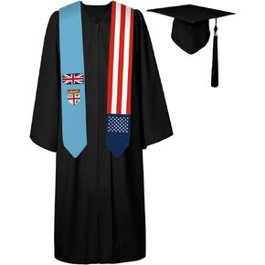 72 Inch Fiji Flag and USA Flag Graduation Sash Unisex Adults Graduation Stole Scarf International Class of 2024 (Not Include Baccalaureate Gown and Hat)
