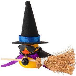 wonuu Rubber Duck Car Ornaments Duck Car Dashboard Decorations for Car Decorations with Magic Hat Broom Necklace and Sunglasses, I_Black&Purple hat