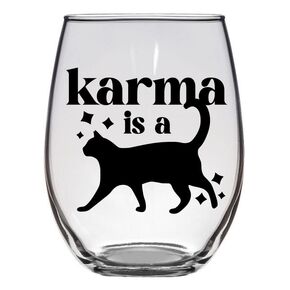 Karma Is A Cat - Fan Gift Swifty Lyrics Sayings Merch Obsessed Swiftey Present - Premium 21oz Stemless Glass Tumbler (Karma Is A Cat)
