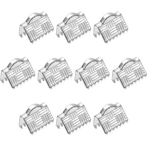 uxcell 100Pcs Ribbon End Crimp Clamps, 10mm Stripe Texture Pinch Cord End Clasps for DIY Bracelet Making, Silver White