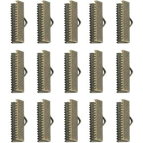 Craftdady 100Pcs Antique Bronze Ribbon Ends 20x8mm Bookmark Pinch Crimp Clamp Cord End Fastener Clasps with 2mm Loop for Leather Suede Jewelry Making