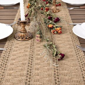 Socomi Boho Table Runner Macrame Farmhouse Woven Burlap Rustic Table Runner for Home Decor Dining Fall Thanksgiving Christmas Bridal Shower 13x60 inches Burlap Brown