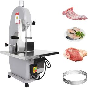 Commercial Electric Meat Cutting Bandsaw, 1100w Stainless Steel Countertop Bone Sawing Machine Butcher Band Saw Frozen Meat Cutter Machine, 0.16-7.9" Cutting Thickness with 6 Blades for Bone Cutting