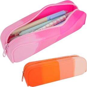 TIE-DailyNec 2 PCS Silicone Pencil Case Pencil Pouch, Colorful Portable Pen Bag Waterproof Stationery Storage Bag with Zipper, Stylish Makeup Bag for Pen Pencils Markers Cosmetic (Sky Blue + Cyan)