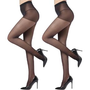 WAKUNA 20D Women's Black Sheer Tights Run-Resist Stockings with Reinforced Toes