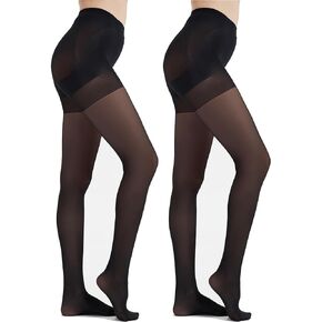 Citystl 2 Pairs Black Tights for women - 40D Control Top Pantyhose - Sculpt Silhouette, Flattening Tummy and Lifting Booty