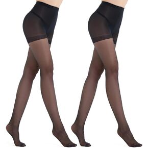 MEME & WEWE 2 Pairs Tights for Women, Sheer Pantyhose Stockings for Women, Control Top Pantyhose