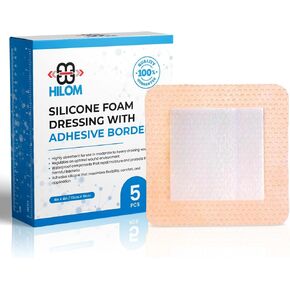 Silicone Foam Dressing with Adhesive Border 4 in x 4 in (5 Pack) Waterproof Dressing | Moist to Heavily Draining Wounds Including Pressure Ulcer, Burns, or Lacerations | Latex Free…