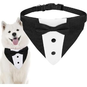 Tuxedo Bandana Collar with Bow Tie Pet Wedding Tux Formal Costumes Engagement Birthday Pets Suit Outfit for Dog Cat
