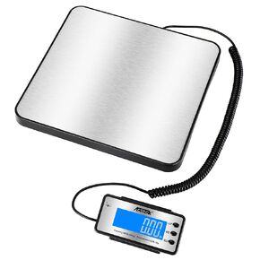Digital Shipping Postal Scale, 460 lb x1oz High Accuracy with Stainless Steel Platform, LCD Backlight, Four Reading Modes, Tare/Hold Function, Battery AC Adapter Incuded