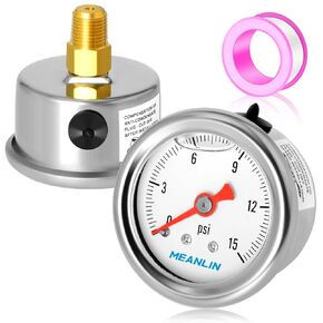 MEANLIN MEASURE 0~200Psi Pressure Gauge, Glycerin Filled 1/8" NPT 1.5" FACE DIAL, Stainless Steel Liquid Filled Pressure Gauge WOG Water Oil Air Back Mount