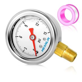 مقياس ضغط مينلين 0 ~ 200 رطل لكل بوصة مربعة، جليسرين مملوء 1/8 بوصة NPT 1.5 بوصة قرص وجه، مقياس ضغط مملوء بالسائل من الفولاذ المقاوم للصدأ WOG حامل خلفي لزيت الماء والهواء