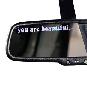 2 x You Are Beautiful Car Mirror Decal, Rearview Mirror Sticker, Women Car Decor, Self Affirmation Car Decal, Car Mirror Sticker, Cute Car Decal, Positivity Sticker (Pink)