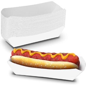 MT Products White Paper Hot Dog Tray/Plate - (Standard Size) Disposable Food Trays (Pack of 50) - Made in the USA