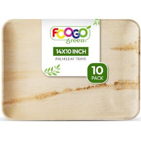 10 Disposable Palm Leaf Serving Trays, Large Oval 14" x 10", Serving Platters and Trays, Trays for Serving Food, Party Trays, Heavy Duty Bamboo Trays, Sturdy Hot Food Trays, Eco Friendly