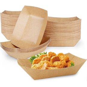 FVIEXE 250 Pack Paper Food Trays, 3 lb Disposable Kraft Paper Food Boats Party Serving Tray for Nachos Hot Dog French Fries Snacks Tacos BBQ Popcorn Picnic Wedding, Brown