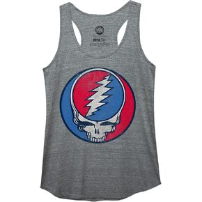 Ripple Junction Grateful Dead Women's Tank Top Steal Your Face Stealie Distressed Junior Fit Racerback Officially Licensed