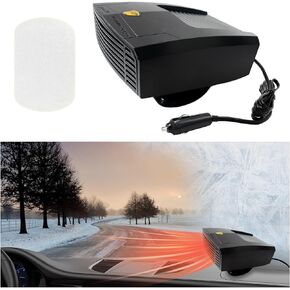 Ziciner Car Heater, 12V Portable Car Heater and Defroster Plugs into Cigarette Lighter, 2 In 1 Fast Heating Cooling Fan with 360° Rotary Base, Winter Windshield Fans for Car Truck (Black, 12 V)