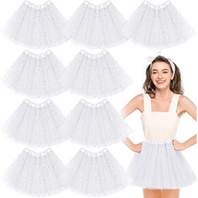Foaincore 9 Pcs Women's Tutu Skirt Adult 4 Layered Tulle Stars Sequins Ballet Dance Dress Girls Sequin Skirt