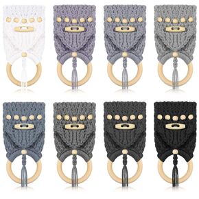 Hoolerry 8 Pcs Crochet Hanging Dish Towel Holder Hanging Kitchen Towels Ring Kitchen Towel Hanger with Hanging Loop Button for House Oven Stove Door, 8 Colors (Elegant Colors)