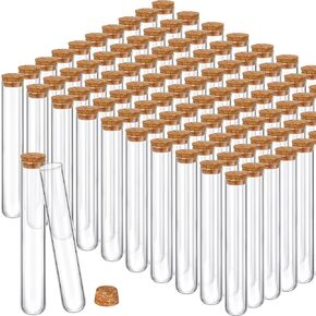 Thyle Glass Test Tubes with Cork Clear Stoppers Round Bottom Lab Test Alcohol Tampons Glass Tubes Container Vials for Plants Scientific Experiments Candy Storage Party Favors (50pcs,15 * 100mm/13ml)