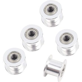 Gt2 Idler Pulley 10mm, 5 Pcs Toothless Bore 5mm Aluminum Aloy Timing Belt Drive Pulley for 3d Printer 10mm Width Timing Belt, Belt Tensioner Pulley Without Teeth