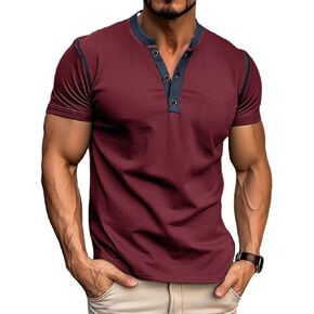 Men's Casual Henley Shirts Classic Button Cotton Short Sleeve T-Shirt Summer Basic Solid Lightweight Tees Tops