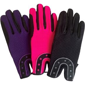 mustang eq Ladies All Sports Outdoor Equestrian Gloves Horseshoe Design in Pink, Black & Purple