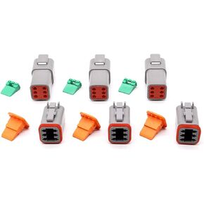DT06-6S/DT04-6P 6 Pin Way Waterproof Electrical Wire Connector with Gray DT Series Connector Solid Contacts Wire-to-Wire 14-20 AWG with Sealing Plugs for Automotive, 3 Sets