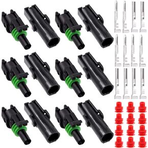 Glarks 60Pcs 6 Kit 2 Pin Way Waterproof Automotive Electrical Wire Connectors Terminals Plugs Kit, 2 Male & Female Pin Terminal Automotive Harness Plug Car Spark Plug Connector Set for Car Truck Boat