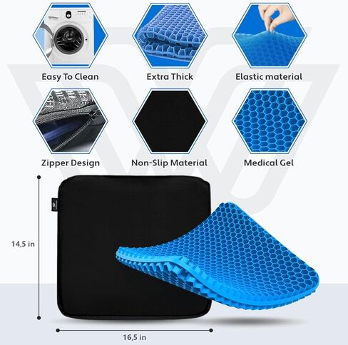 WOLLENWOLE Gel Enhanced Seat Cushion – Comfortable Cushion for Office Chair, Gaming, Travelling, Driving, Pain Relief Tailbone Coccyx with Foam Memory, Breathable Orthopedic Cushion Seat in Kuwait
