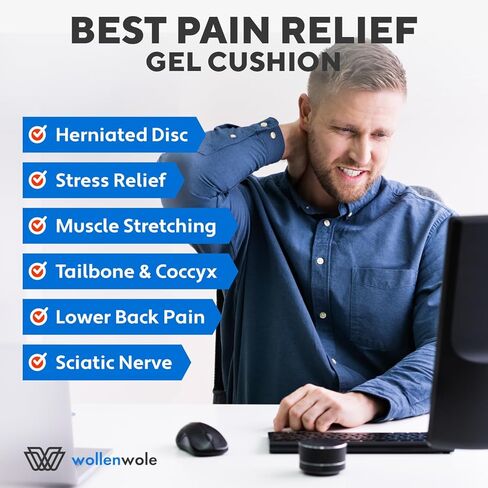 WOLLENWOLE Gel Enhanced Seat Cushion – Comfortable Cushion for Office Chair, Gaming, Travelling, Driving, Pain Relief Tailbone Coccyx with Foam Memory, Breathable Orthopedic Cushion Seat in Kuwait