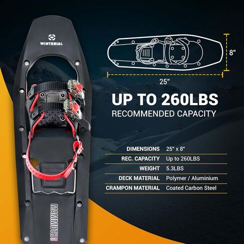 حذاء Winterial Mammoth مقاس 25 بوصة خفيف الوزن من البوليمر لتضاريس الجبال مريح بمقدمة مربعة للمستخدمين المتقدمين، أسود وأحمر in Kuwait