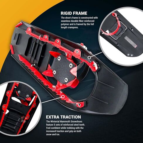 حذاء Winterial Mammoth مقاس 25 بوصة خفيف الوزن من البوليمر لتضاريس الجبال مريح بمقدمة مربعة للمستخدمين المتقدمين، أسود وأحمر in Kuwait