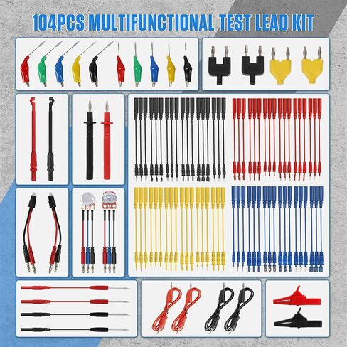 Multimeter Test Leads Kit 104PCS Multimeter Leads Kit Multi Function Electrical Back Probe Kit Efficient Automotive Circuit Test Leads Kit Relay Wire Terminal Test Diagnostic Tool with Alligator Clips in Saudi Arabia