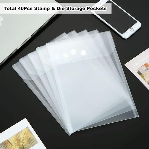 Acrux7 40 PCS Clear Plastic Die Cut Storage Pockets 9.5x6.7 Inch Stamp and Die Storage Pockets Waterproof Resealable Die Storage Envelopes for Die Cuts Scrapbooking Paper Card Making Photos DIY in Kuwait