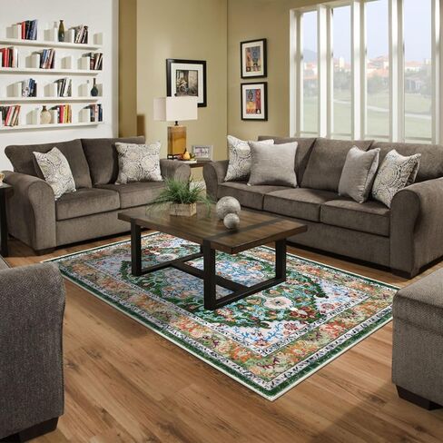 U'Artlines Boho Vintage Area Rug 3x5 Machine Washable Low Pile Soft Floor Carpet Non Slip Non Shedding Accent Rug for Living Room Bedroom Entryway Dining Room Office Green in Kuwait