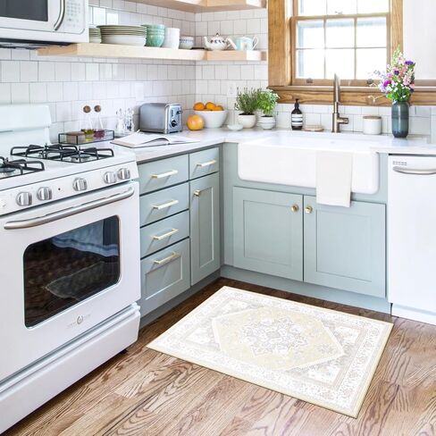 BESTSWEETIE Area Rugs 8x10 Rugs, Washable Rugs 8x10 Area Rug, Non Slip Water Repellent Floor Carpet, Low Pile Doormat Soft Vintage Rug for Living Room Bedroom Dinning Room Nursery Indoor-Cream in Saudi Arabia