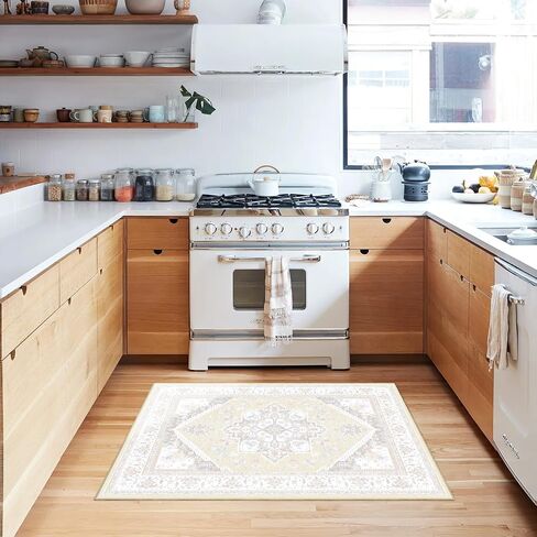 BESTSWEETIE Area Rugs 8x10 Rugs, Washable Rugs 8x10 Area Rug, Non Slip Water Repellent Floor Carpet, Low Pile Doormat Soft Vintage Rug for Living Room Bedroom Dinning Room Nursery Indoor-Cream in Saudi Arabia