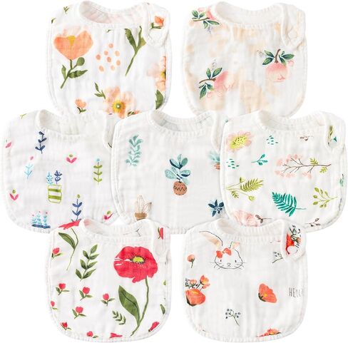 2ooya 7 قطع مرايل موسلين للأطفال، ملابس تجشؤ من القطن الماص للرضع، مرايل قابلة للتعديل من الراتنج، مرايل على شكل زهرة، مرايل للرضع، مرايل لعاب، تغذية، مرايل التسنين، هدية تذكارية للطفل in Kuwait