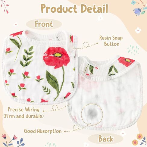 2ooya 7 قطع مرايل موسلين للأطفال، ملابس تجشؤ من القطن الماص للرضع، مرايل قابلة للتعديل من الراتنج، مرايل على شكل زهرة، مرايل للرضع، مرايل لعاب، تغذية، مرايل التسنين، هدية تذكارية للطفل in Kuwait