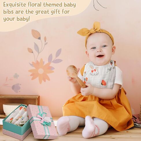 2ooya 7 قطع مرايل موسلين للأطفال، ملابس تجشؤ من القطن الماص للرضع، مرايل قابلة للتعديل من الراتنج، مرايل على شكل زهرة، مرايل للرضع، مرايل لعاب، تغذية، مرايل التسنين، هدية تذكارية للطفل in Kuwait