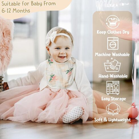 2ooya 7 قطع مرايل موسلين للأطفال، ملابس تجشؤ من القطن الماص للرضع، مرايل قابلة للتعديل من الراتنج، مرايل على شكل زهرة، مرايل للرضع، مرايل لعاب، تغذية، مرايل التسنين، هدية تذكارية للطفل in Kuwait