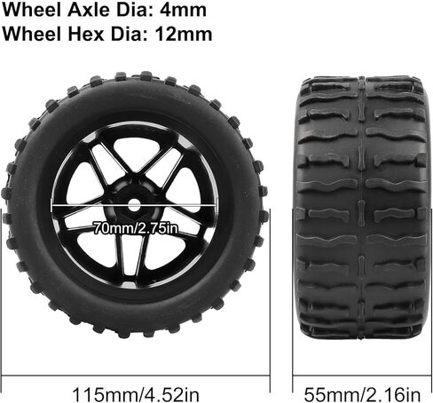 إطارات Acekeeps 4P 1/10 RC Monster Truck وعجلات صلبة بخمسة أذرع 12 مم سداسية OD 118 مم لسيارة Traxxas Hoss Stampede Rustler HSP HPI Redcat Hosim RC للطرق الوعرة in Kuwait