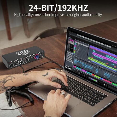 واجهة صوت ستيريو XTUGA 4 قنوات أحادية / 2 قناة مع 4 مضخمات ميكروفون مع طاقة فانتوم 48 فولت 24 بت 192 كيلو هرتز لتسجيل الموسيقى بالكمبيوتر MD44 in Kuwait