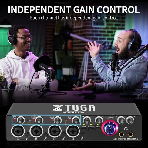 واجهة صوت ستيريو XTUGA 4 قنوات أحادية / 2 قناة مع 4 مضخمات ميكروفون مع طاقة فانتوم 48 فولت 24 بت 192 كيلو هرتز لتسجيل الموسيقى بالكمبيوتر MD44 in Kuwait