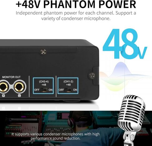 واجهة صوت ستيريو XTUGA 4 قنوات أحادية / 2 قناة مع 4 مضخمات ميكروفون مع طاقة فانتوم 48 فولت 24 بت 192 كيلو هرتز لتسجيل الموسيقى بالكمبيوتر MD44 in Kuwait