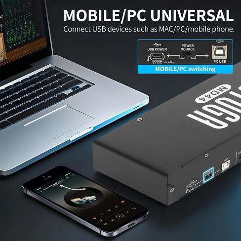 واجهة صوت ستيريو XTUGA 4 قنوات أحادية / 2 قناة مع 4 مضخمات ميكروفون مع طاقة فانتوم 48 فولت 24 بت 192 كيلو هرتز لتسجيل الموسيقى بالكمبيوتر MD44 in Kuwait