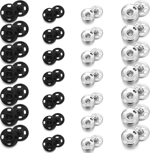 Sumind 100 Sets Sew-on Snap Buttons Metal Snap Fastener Buttons Press Button for Sewing Clothing, Black and Silvery (8mm,10mm) in Saudi Arabia