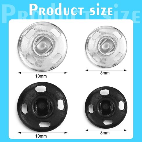 Sumind 100 Sets Sew-on Snap Buttons Metal Snap Fastener Buttons Press Button for Sewing Clothing, Black and Silvery (8mm,10mm) in Saudi Arabia